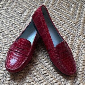 Tod's Red Crocodile Penny Loafers